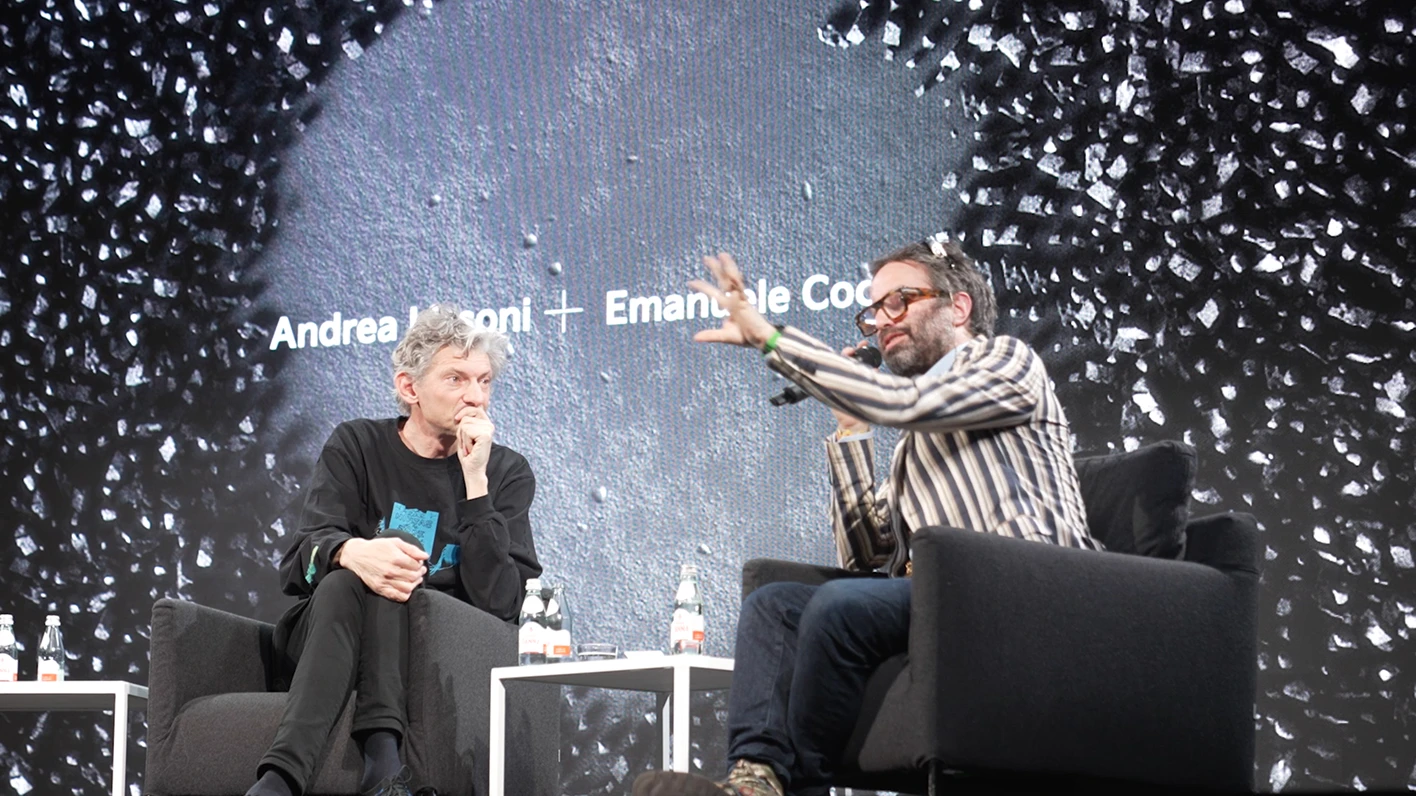 Emmanuelle Costa and Karim Habib, Kia Vice President, seated and in conversation.