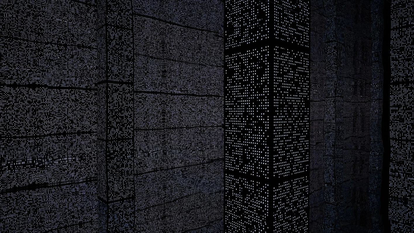 Repeating texture pattern on a dark wall.