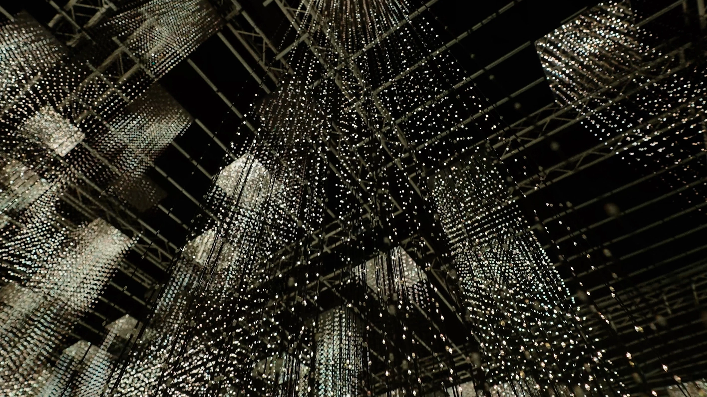 Exhibition space with sculptural elements from LedPulse’s ‘The DragonO Universe.’