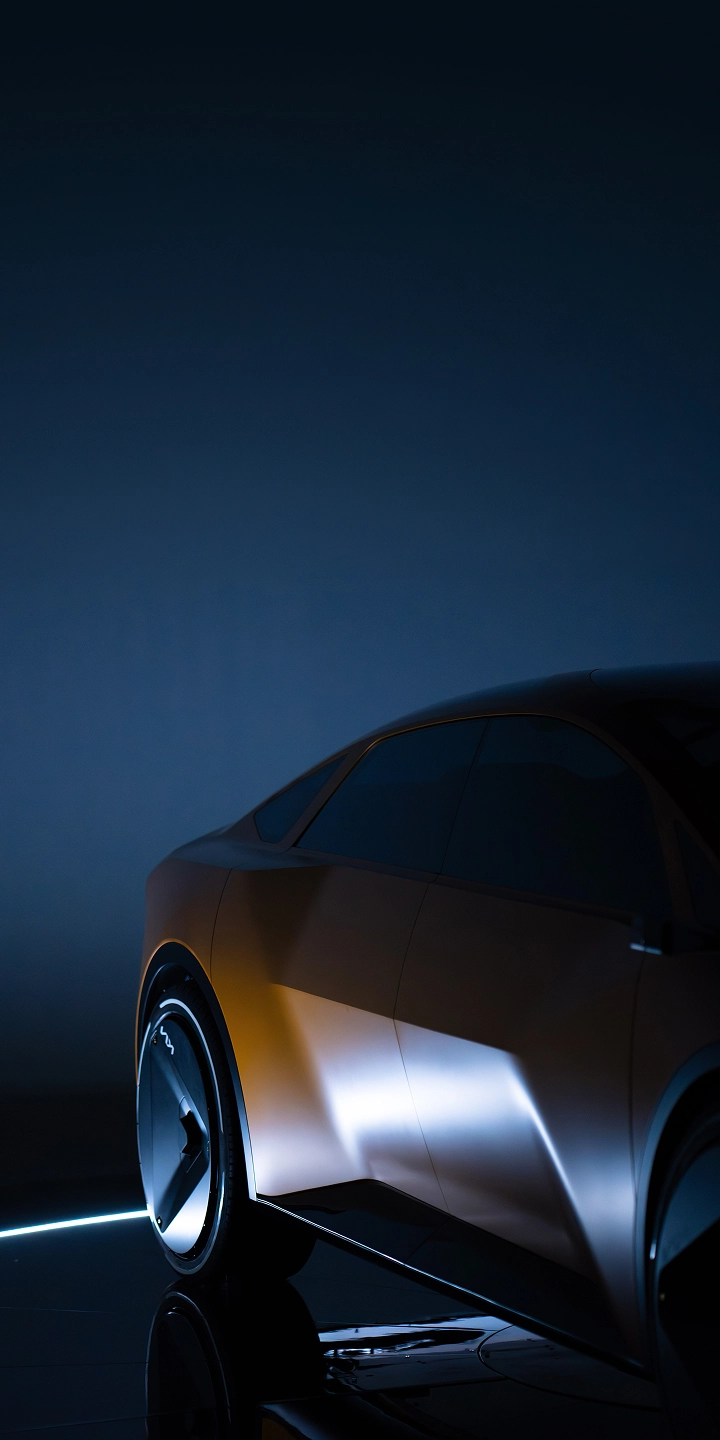 Side view of the Vision Meta Turismo concept vehicle highlighted by light and shadow