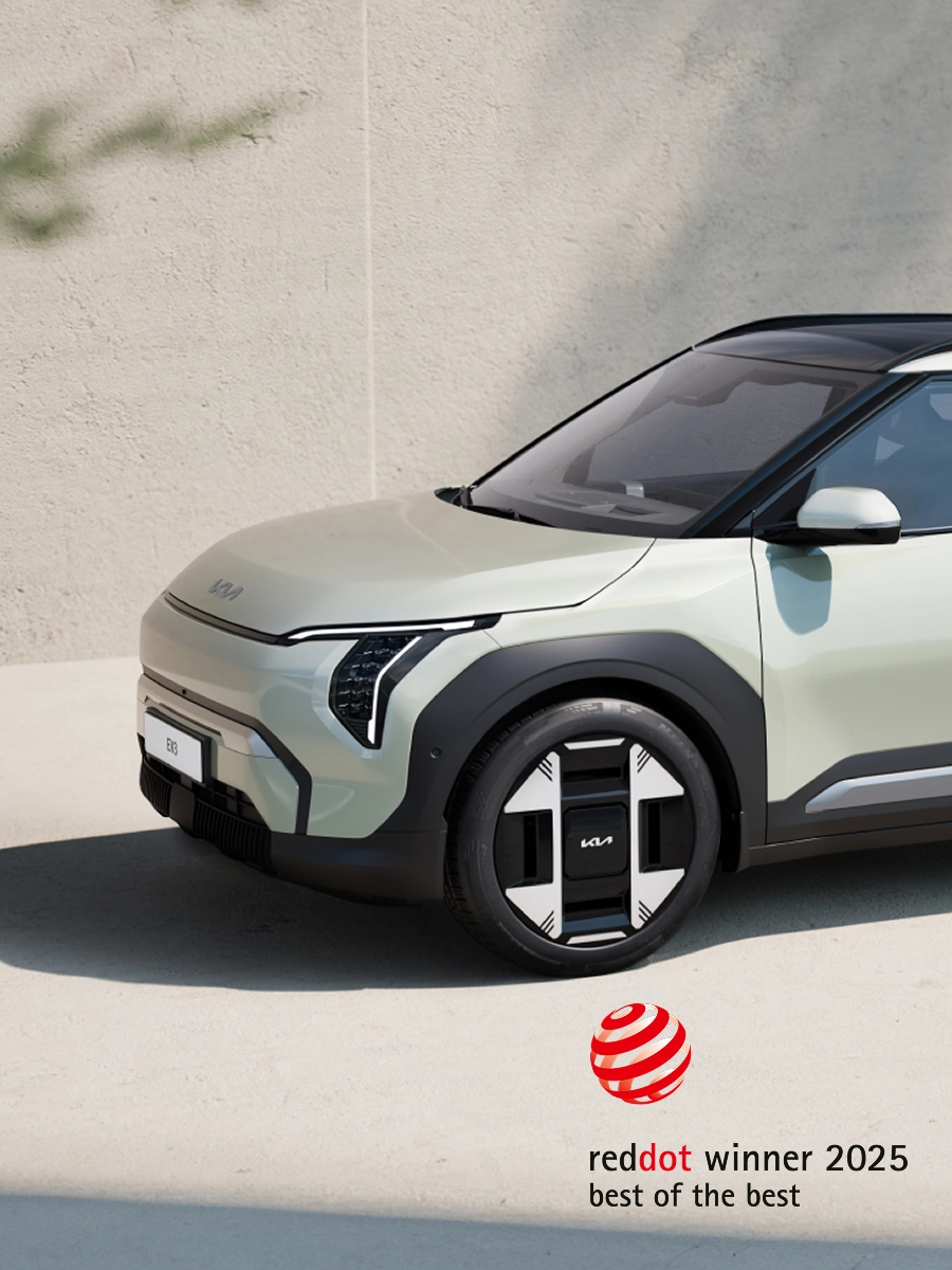 Side view image of the Kia EV3, winner of the 2025 Red Dot Design Award Best of the Best
