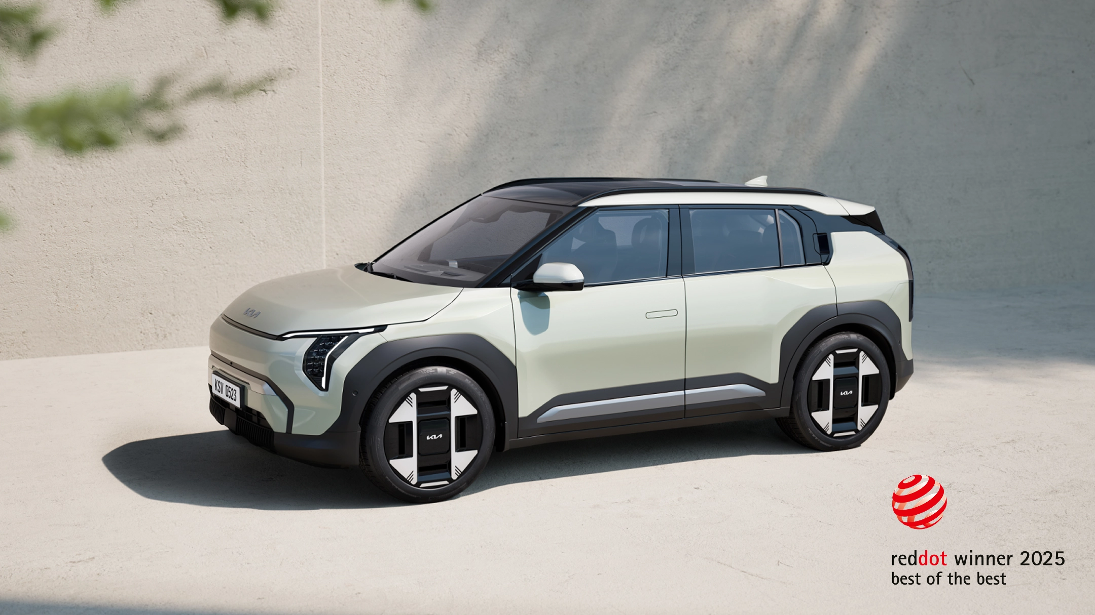 Side view image of the Kia EV3, winner of the 2025 Red Dot Design Award Best of the Best