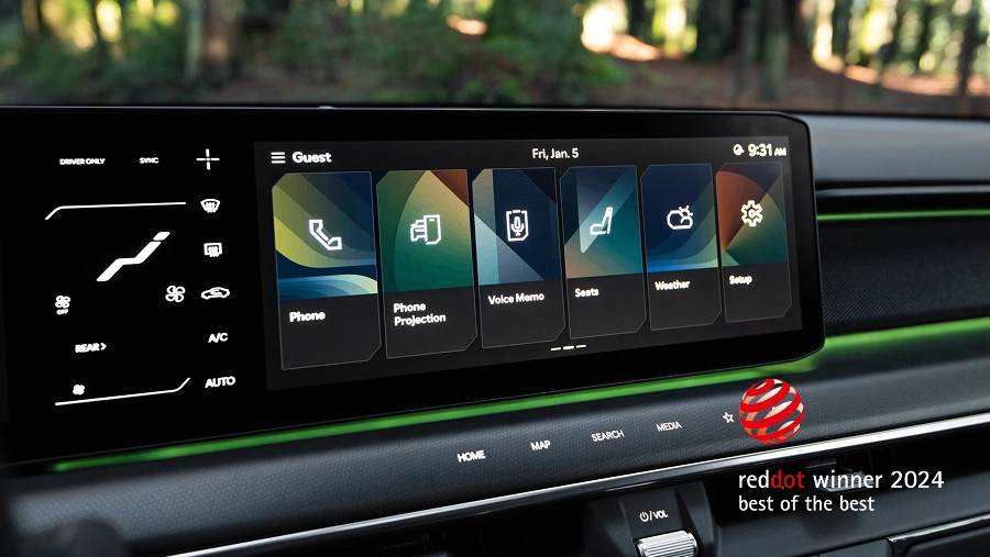 Close-up of the Kia EV9 infotainment screen and interface
