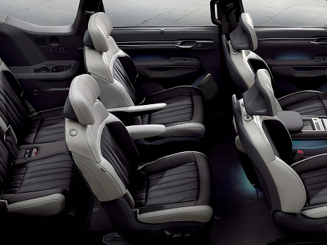 Interior image showing the second- and third-row seating layout of the Kia EV9