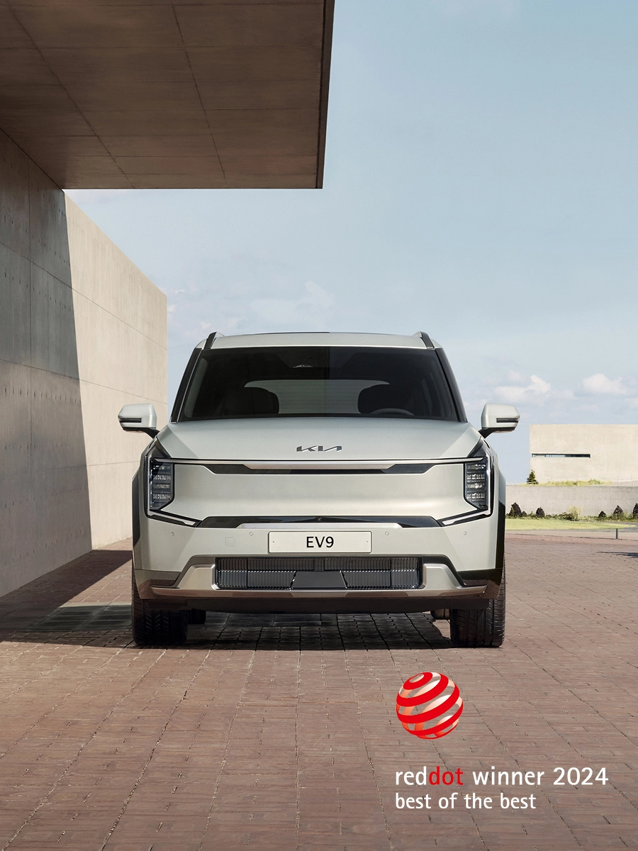 Front view image of the Kia EV9, winner of the 2024 Red Dot Award Best of the Best