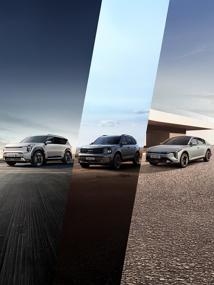 Image of the 2025 Kia EV9, Telluride, and K4 earning the 2025 TOP SAFETY PICK+ rating from the Insurance Institute for Highway Safety (IIHS)