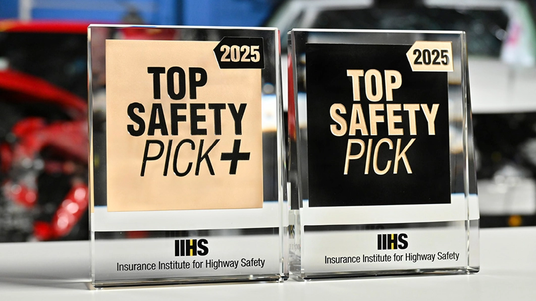 Image of the 2025 IIHS TOP SAFETY PICK+ award trophies