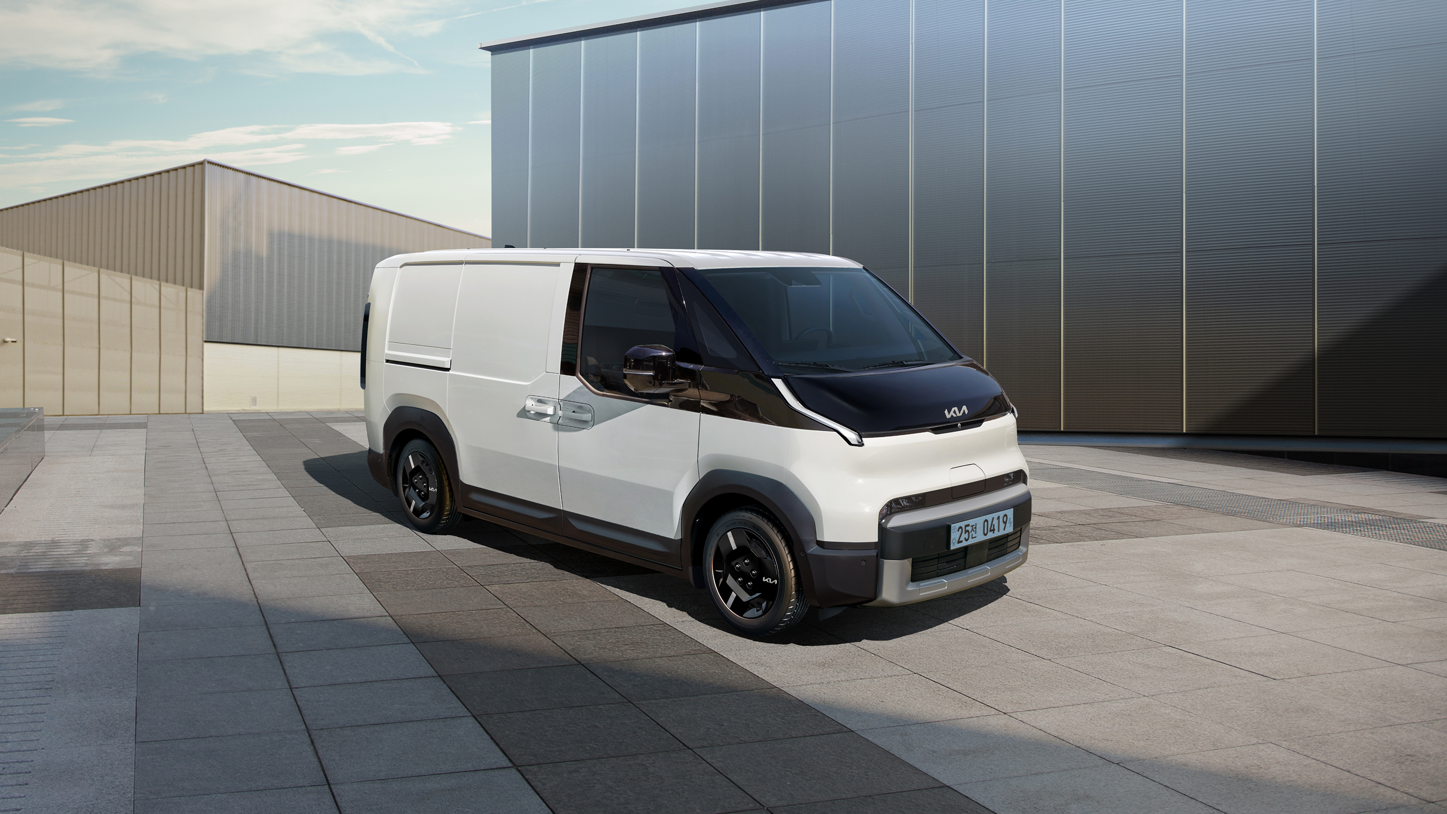 Front three-quarter exterior view of the Kia PV5 Cargo