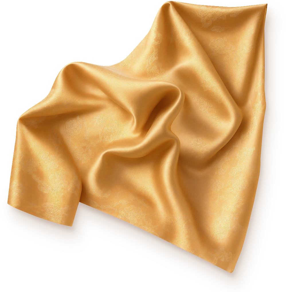 Image of golden silk fabric with soft folds and a lustrous texture