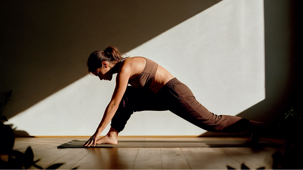 Image of a woman practicing yoga indoors