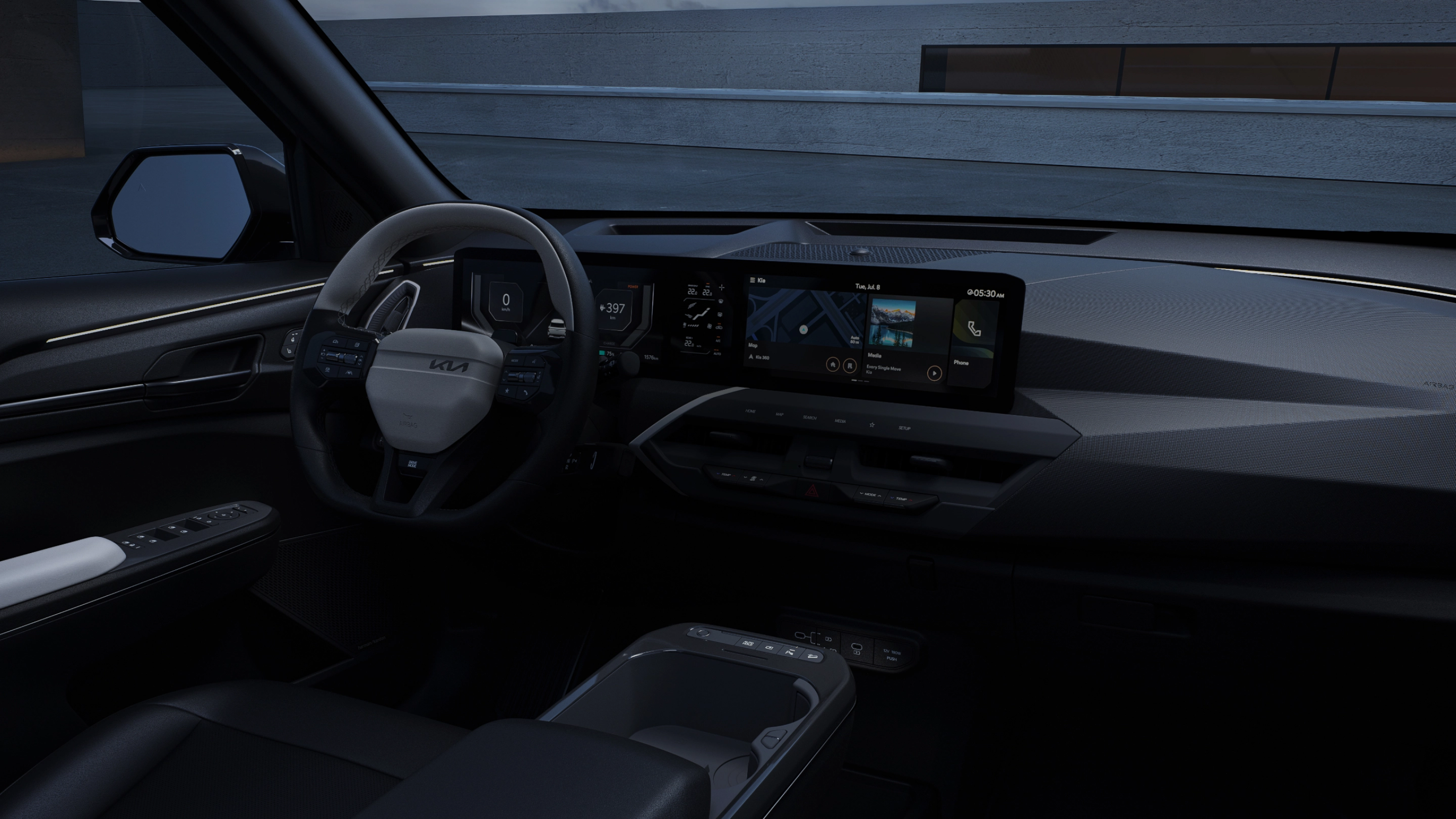 The EV5 interior featuring the driver's cockpit and display.