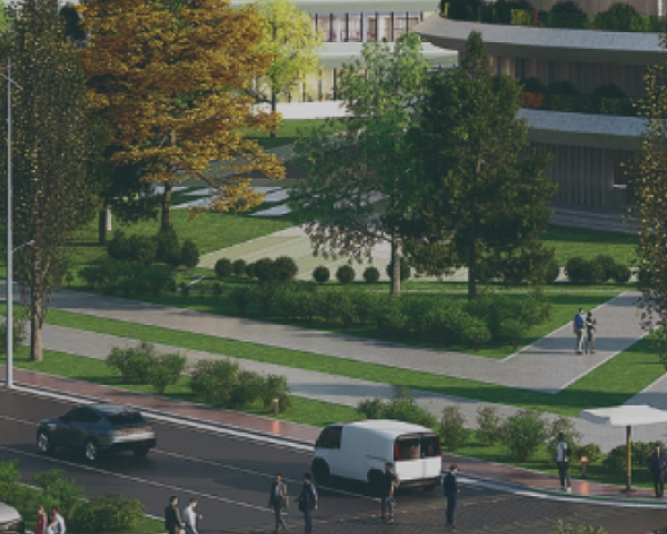 자율주행 차량과 보행자가 공존하는 스마트 교통 환경 이미지