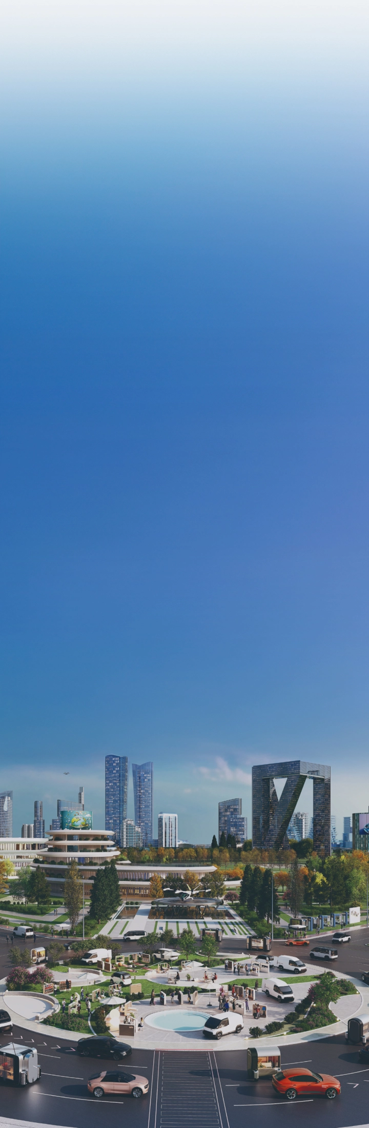 미래 모빌리티와 AAM이 공존하는 스마트 시티 전경 이미지