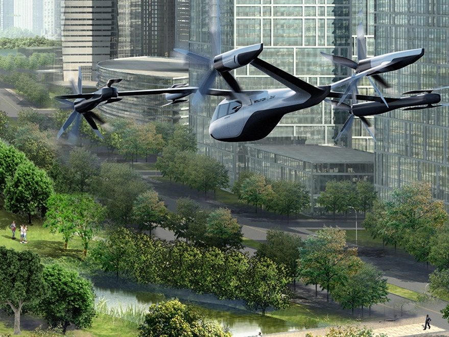 자연 환경 위를 비행하는 AAM 항공기 이미지