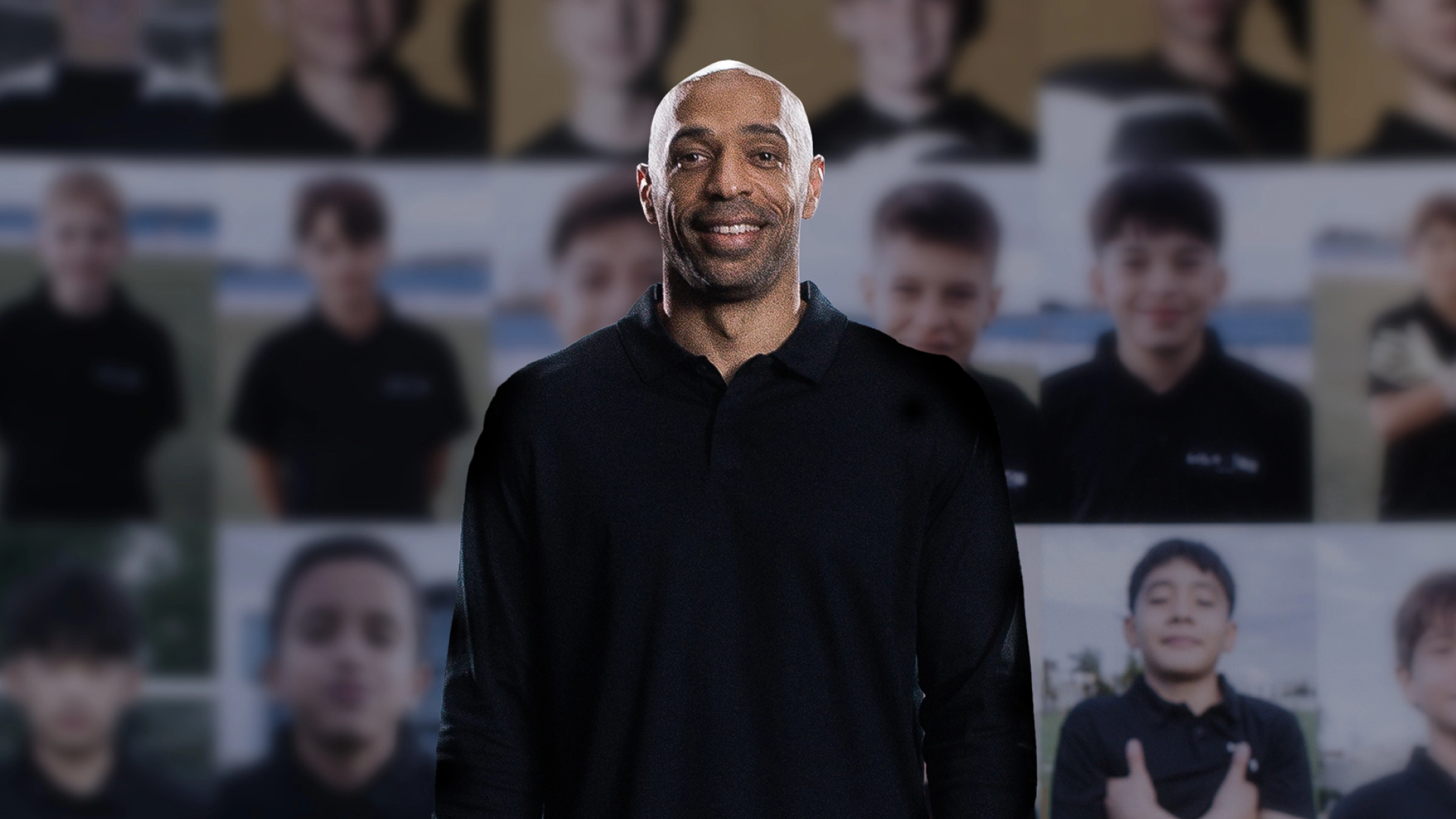 Football legend Thierry Henry setting out to gather Kia's OMBC '49th Team', with selected youth players from around the world in the background