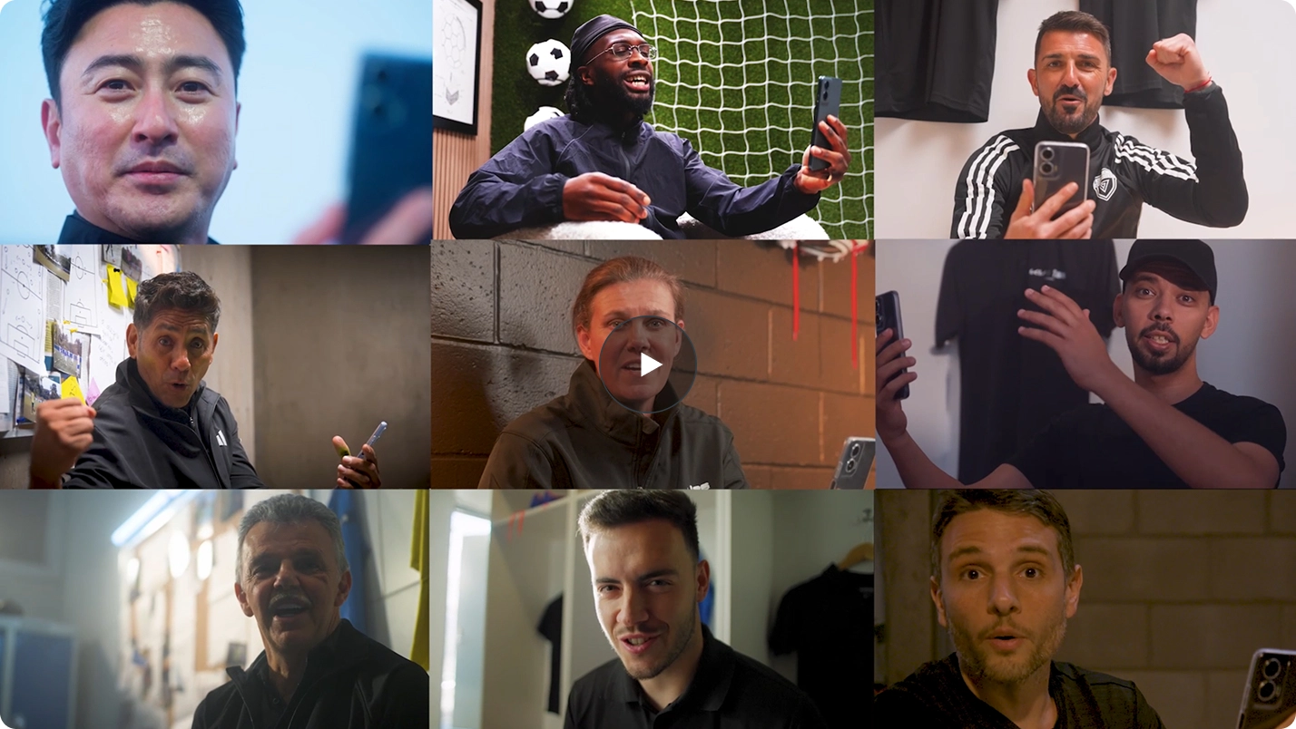 Collage of football legends, coaches sharing video messages for Kia's OMBC '49th Team' campaign